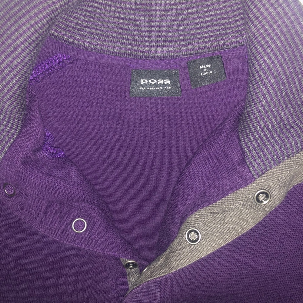 Hugo Boss Purple Button Up Sweater Large
